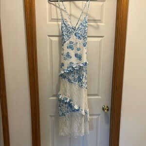 Floral Lace Women Dress - Blue and White